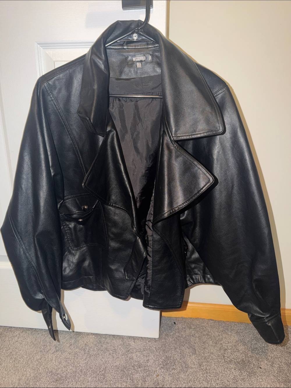 Black Leather-Look Women’s Jacket- US14